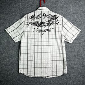 Hart And Huntington Button Up Shirt‎ Men XL White Tattoo Ink Rock Moto Skull Y2K